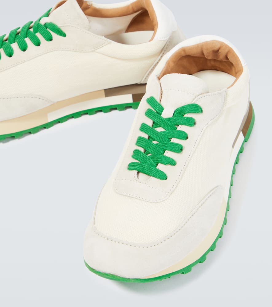 Shop The Row Owen Runner Mesh And Suede Sneakers In Ivory/green