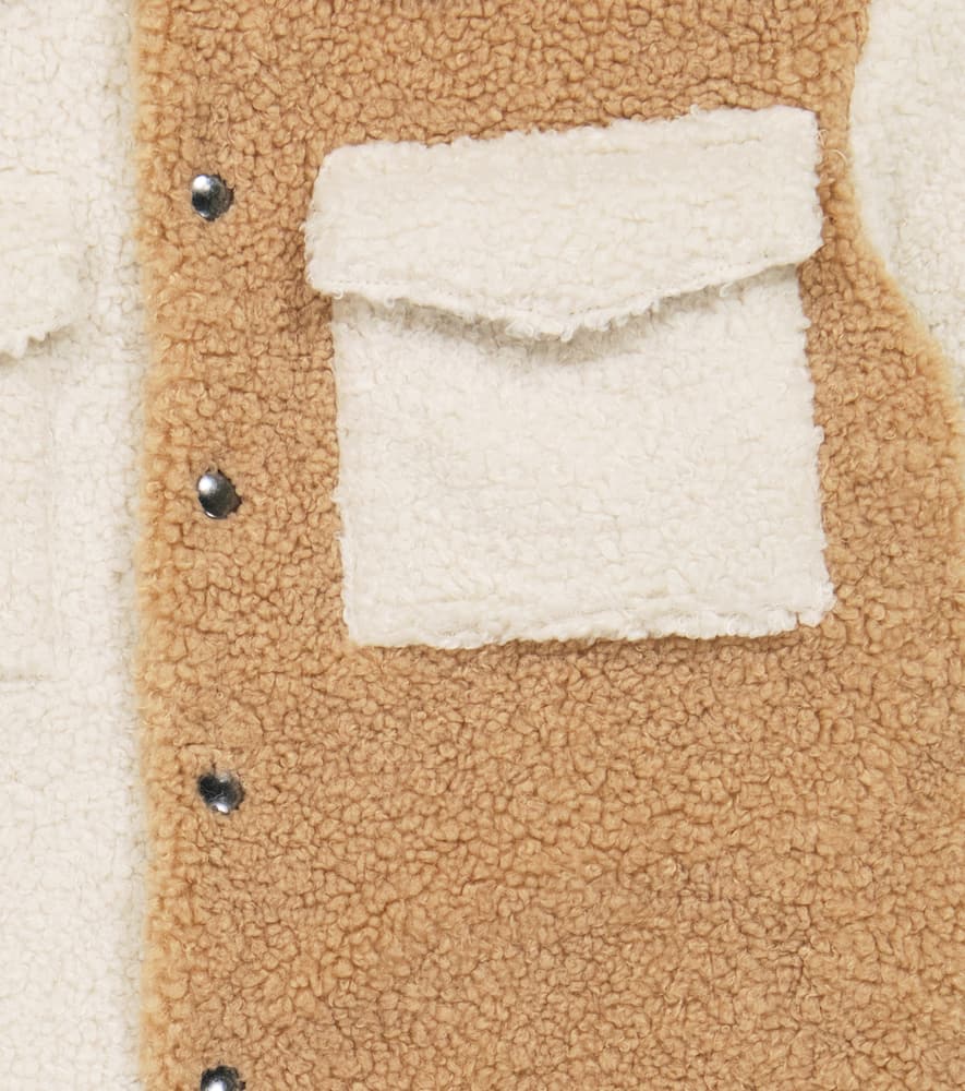 Shop Il Gufo Colorblocked Teddy Jacket In Bran Beige/natural