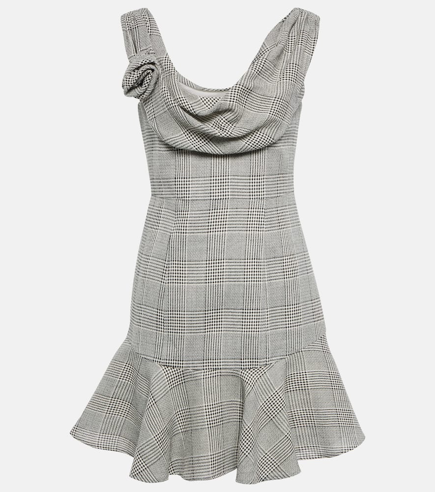 Alessandra Rich Grey Prince Of Wales Draped Mini Dress In Black-white