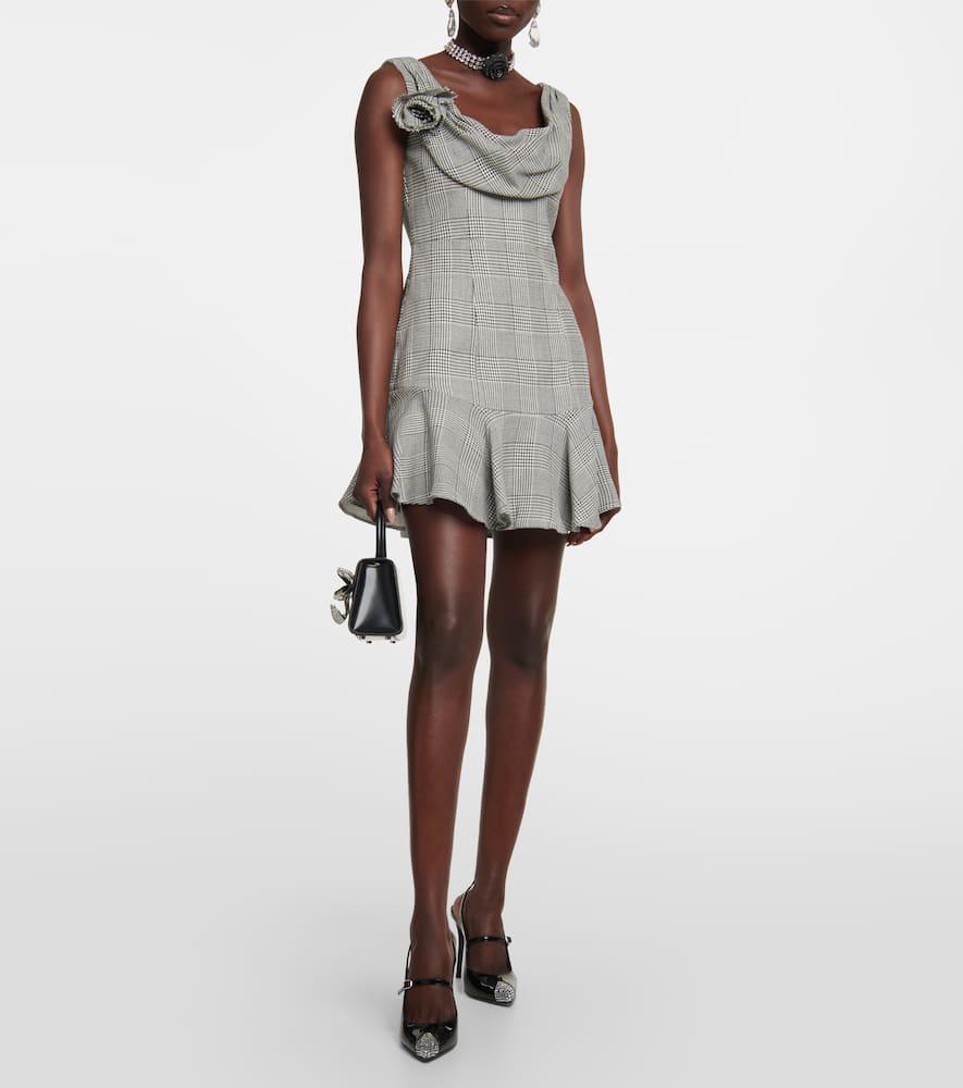 Alessandra Rich Grey Prince Of Wales Draped Mini Dress In Black-white