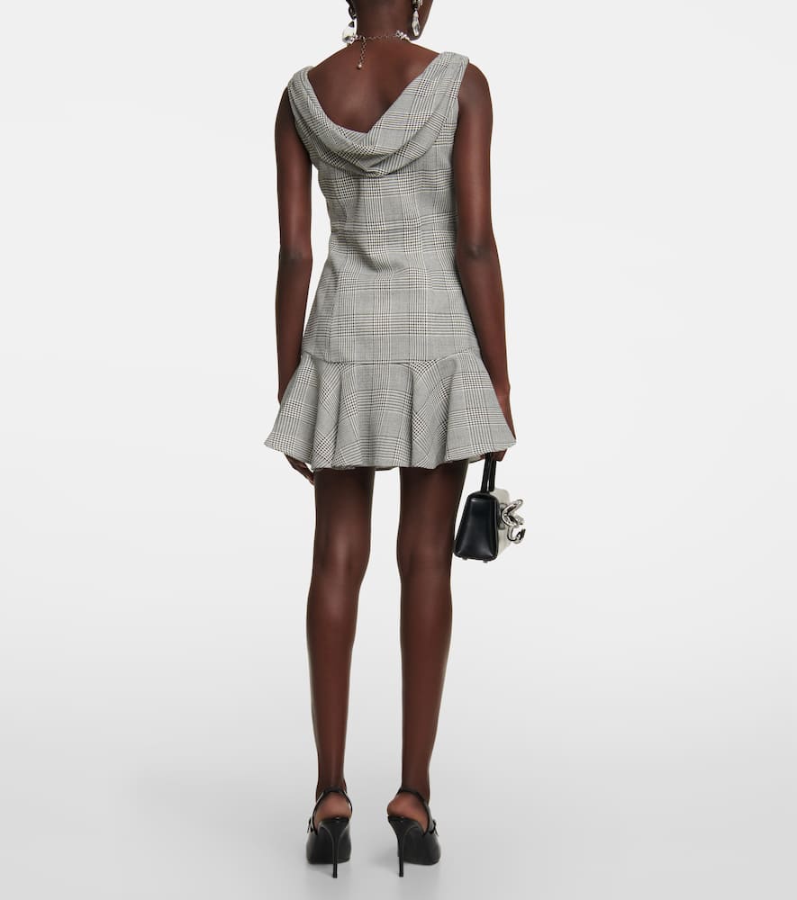 Alessandra Rich Grey Prince Of Wales Draped Mini Dress In Black-white