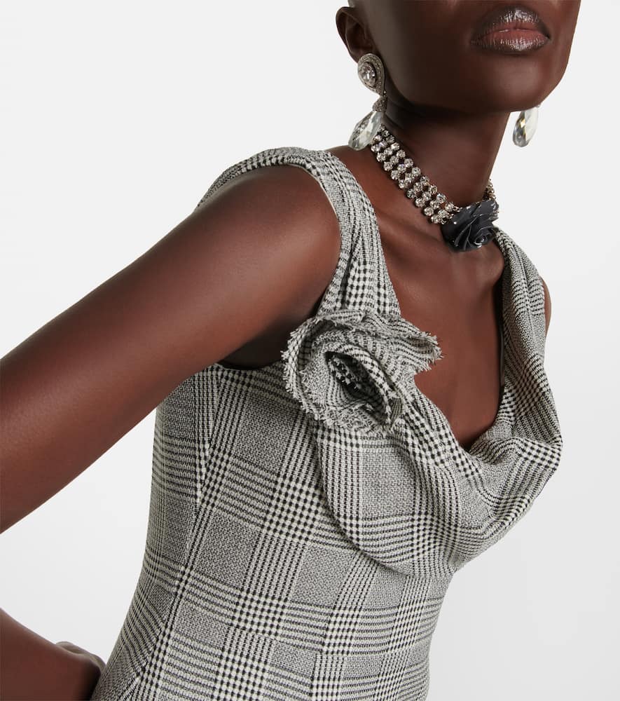 Alessandra Rich Grey Prince Of Wales Draped Mini Dress In Black-white