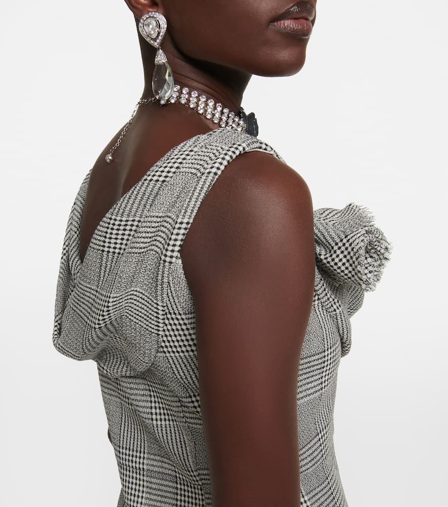Alessandra Rich Grey Prince Of Wales Draped Mini Dress In Black-white
