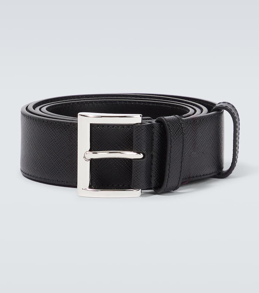 Shop Prada Logo Saffiano Leather Belt In Nero