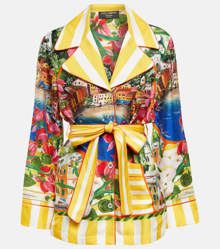 Dolce & Gabbana Portofino printed belted silk shirt