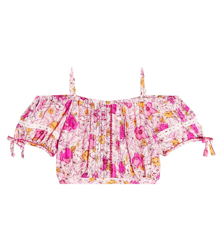 Poupette St Barth Kids' Bonny Floral Off-shoulder Top In Pink