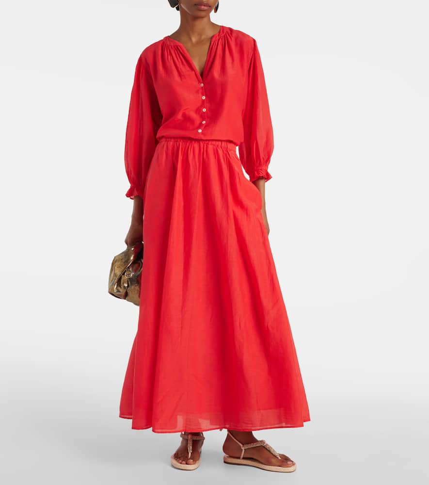 Velvet Mariela Cotton And Silk Maxi Skirt In Red