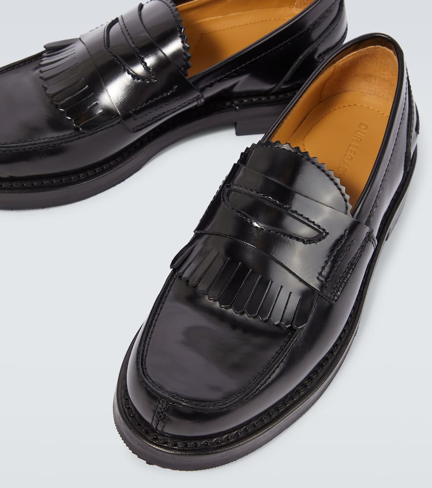 Our Legacy Polished Black Leather Loafers With Decorative Fringe Detail In Black