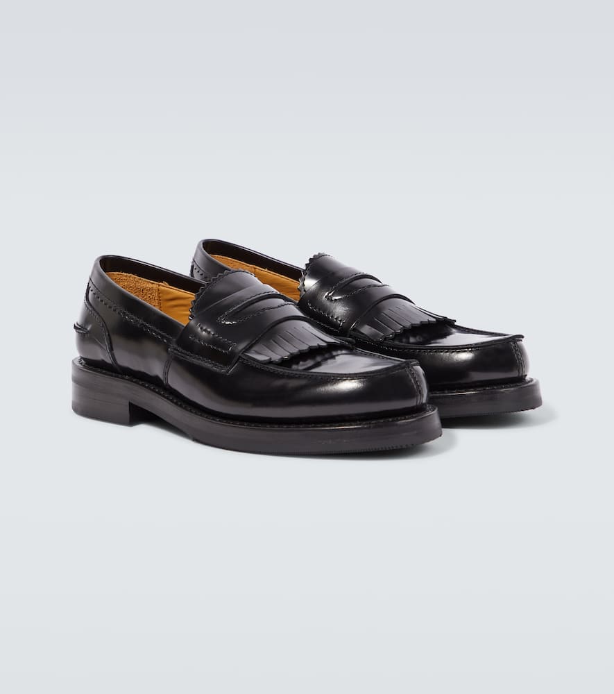 Our Legacy Polished Black Leather Loafers With Decorative Fringe Detail In Black