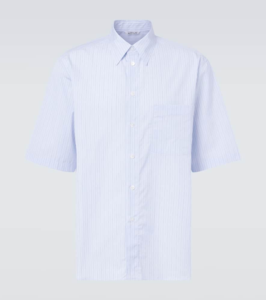 Auralee Blue Suvin High Count Cloth Stripe Shirt In White