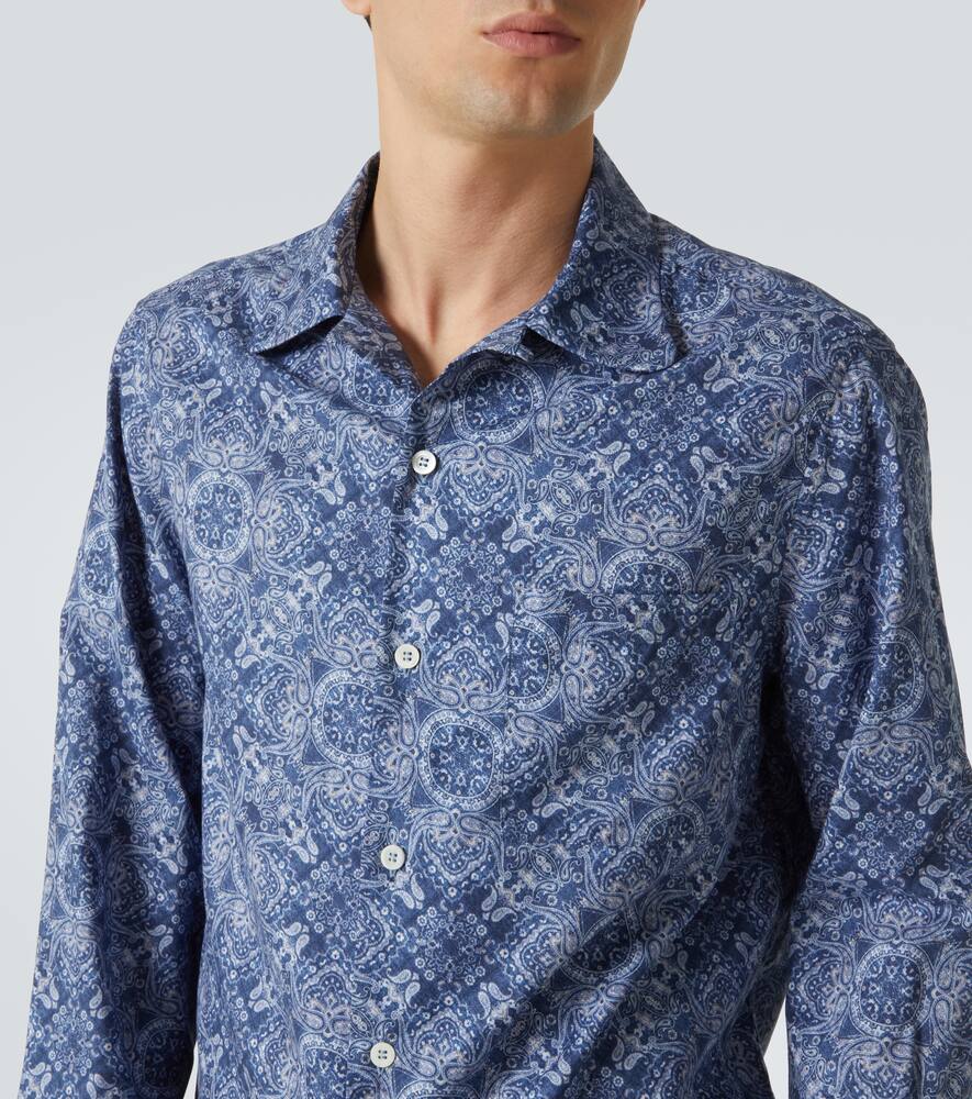 Brunello Cucinelli Intricate Paisley Print Cotton Shirt In Blue