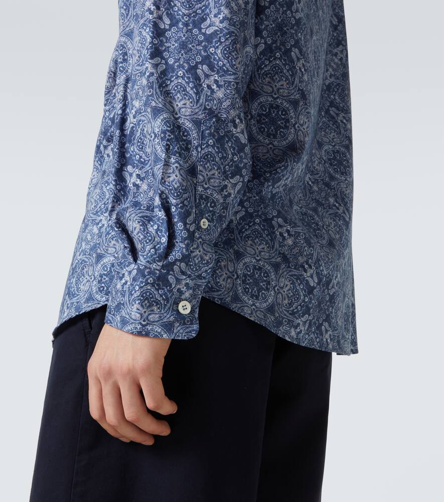 Brunello Cucinelli Intricate Paisley Print Cotton Shirt In Blue