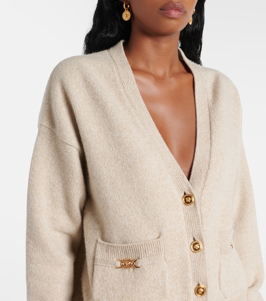 Versace Wool Cashmere Cardigan In Beige