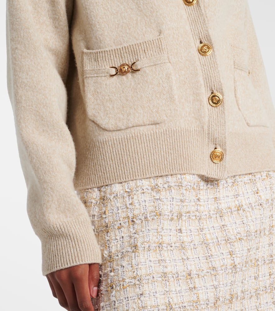 Versace Wool Cashmere Cardigan In Beige