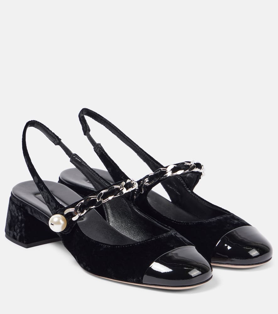 Miu Miu Black Canvas And Leather Pumps In Black