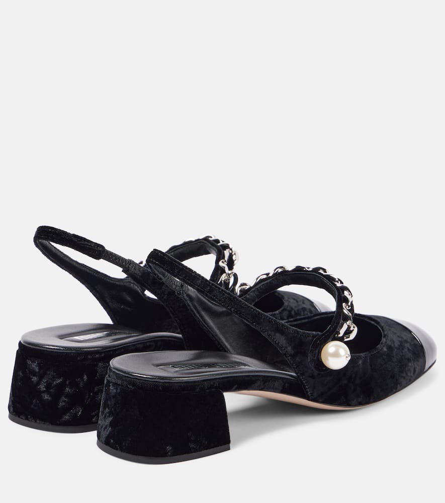 Miu Miu Black Canvas And Leather Pumps In Black