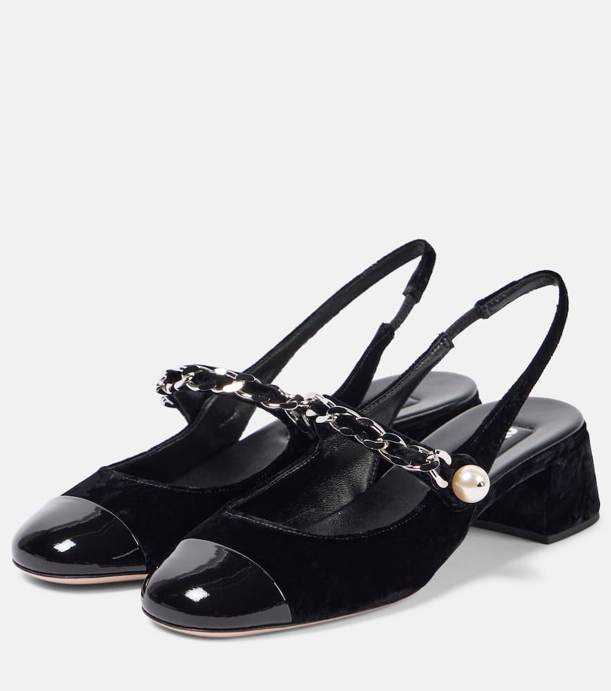 Miu Miu Black Canvas And Leather Pumps In Black