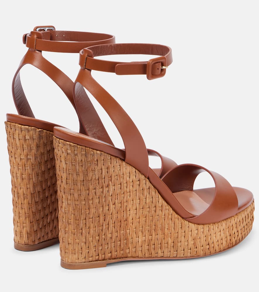 Aquazzura Sunseeker 110 Leather Wedge Sandals In Brown