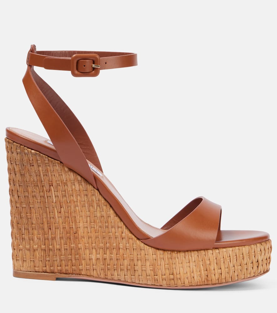 Aquazzura Sunseeker 110 Leather Wedge Sandals In Brown