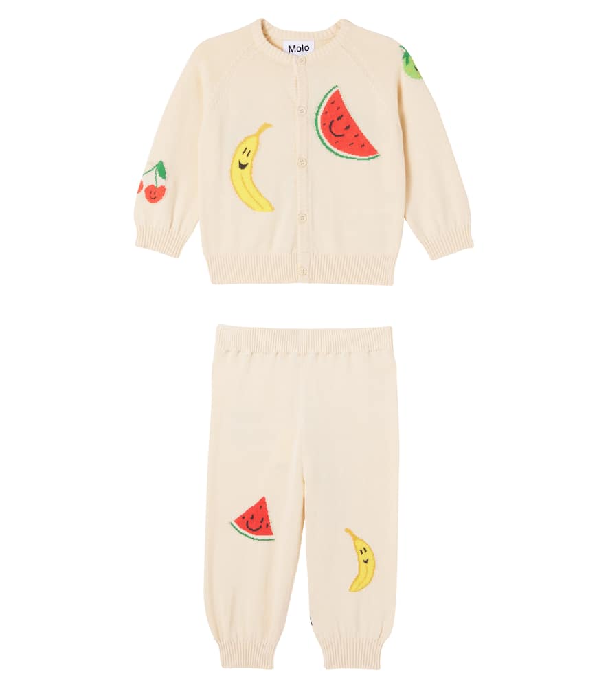 Molo Baby Brody Cotton Cardigan And Pants Set In Cute Fruits