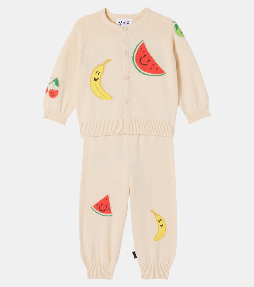 Molo Baby Brody Cotton Cardigan And Pants Set In Cute Fruits
