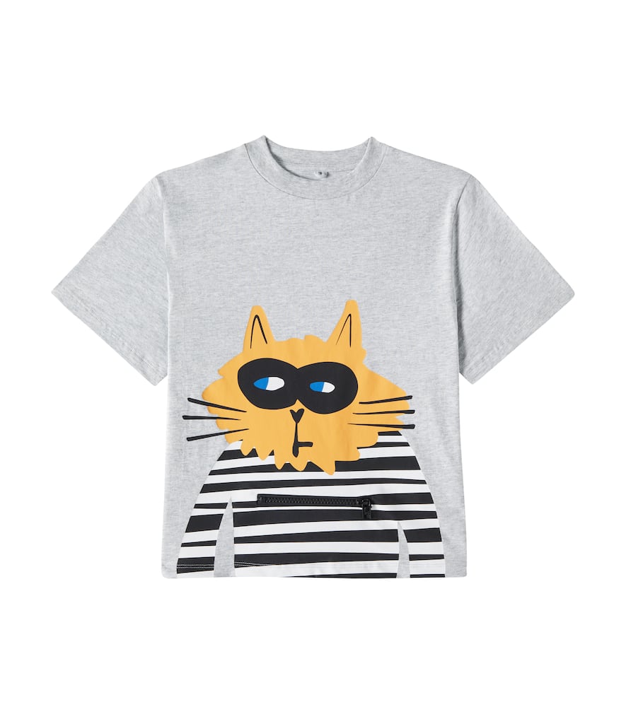 Stella Mccartney Zip-detail Printed Cotton T-shirt In Grigio Medio Melange