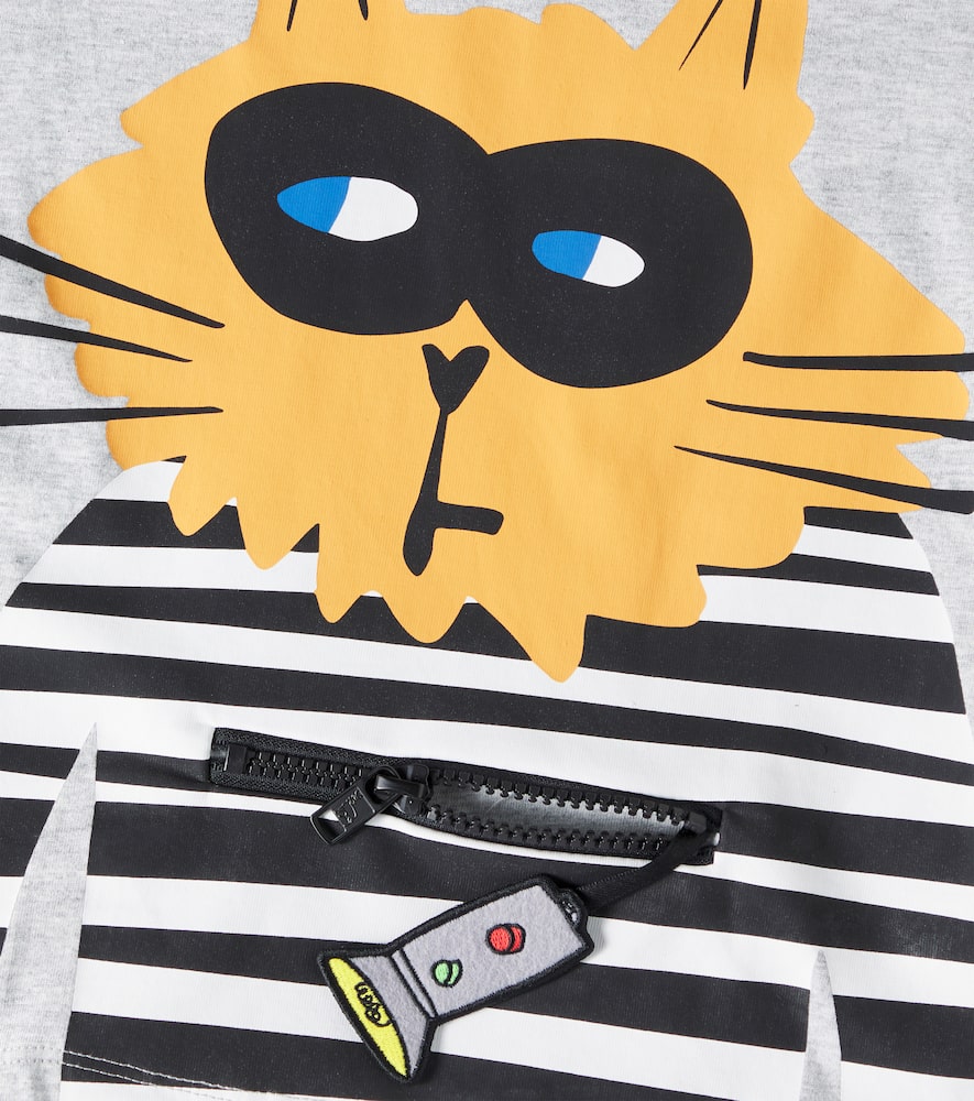 Stella Mccartney Zip-detail Printed Cotton T-shirt In Grigio Medio Melange