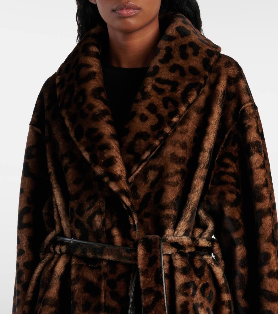 Nour Hammour Imani Leopard-print Shearling Wrap Coat In Brown