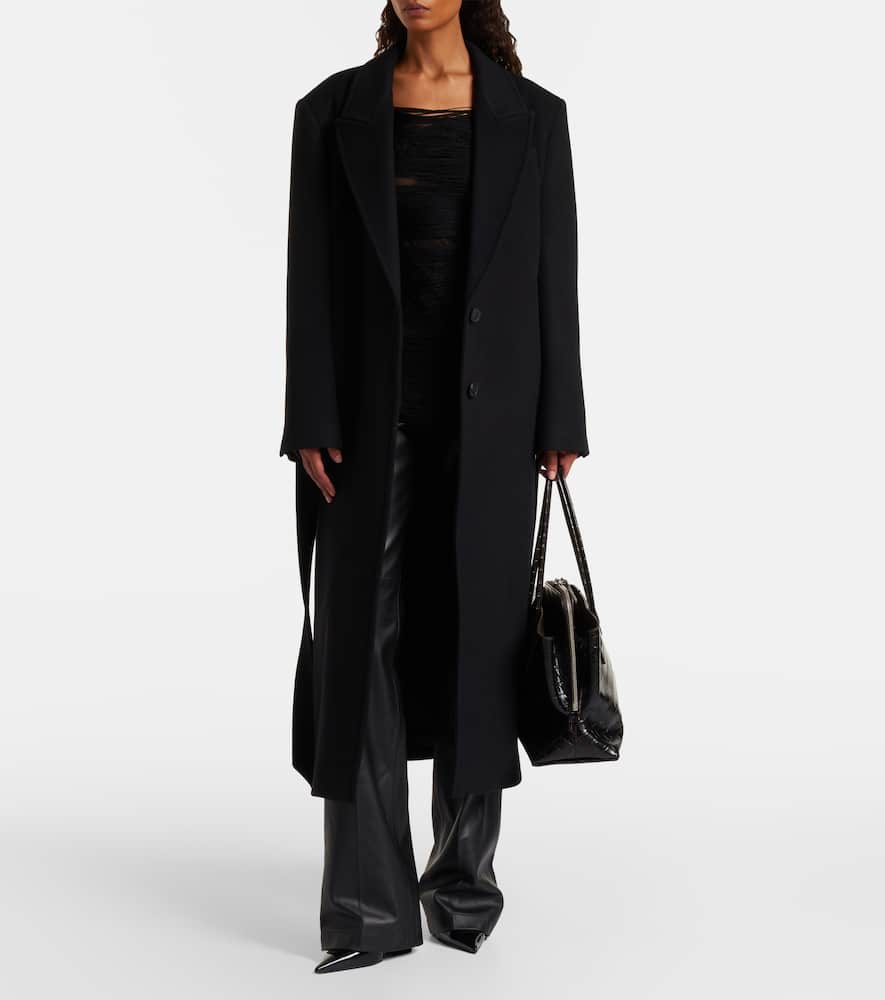 Attico Waist Belted Long Length Lapels In Black