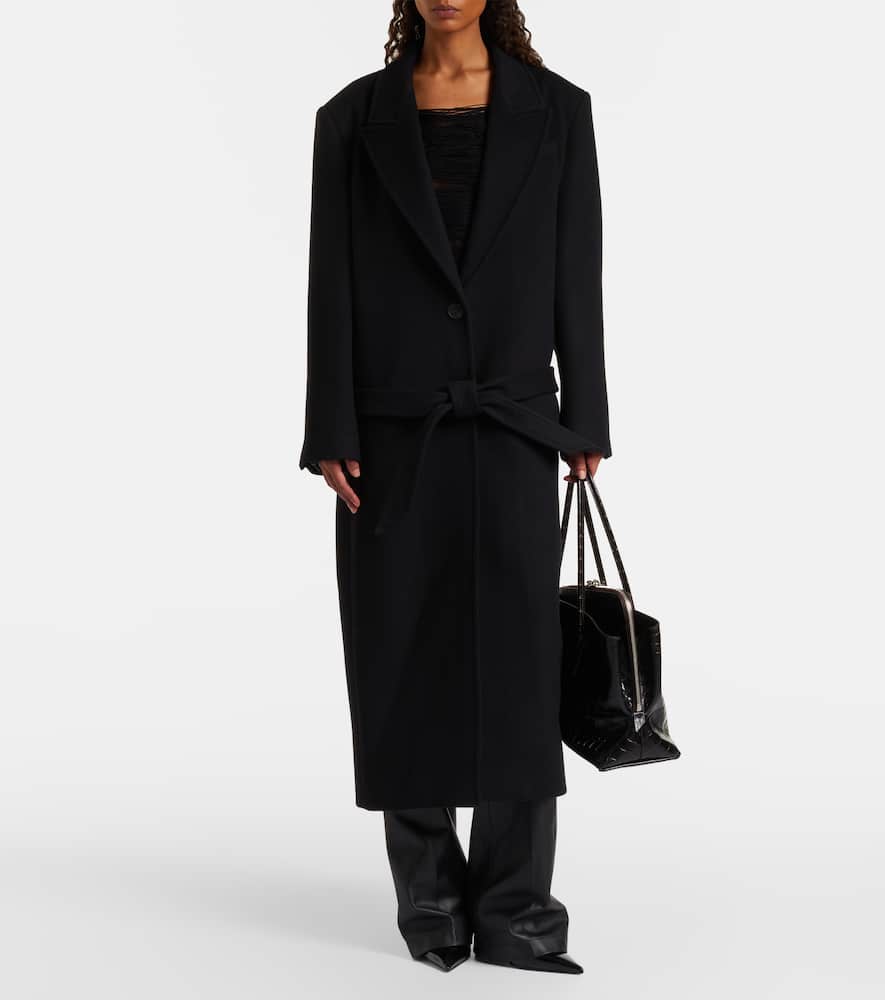 Attico Waist Belted Long Length Lapels In Black