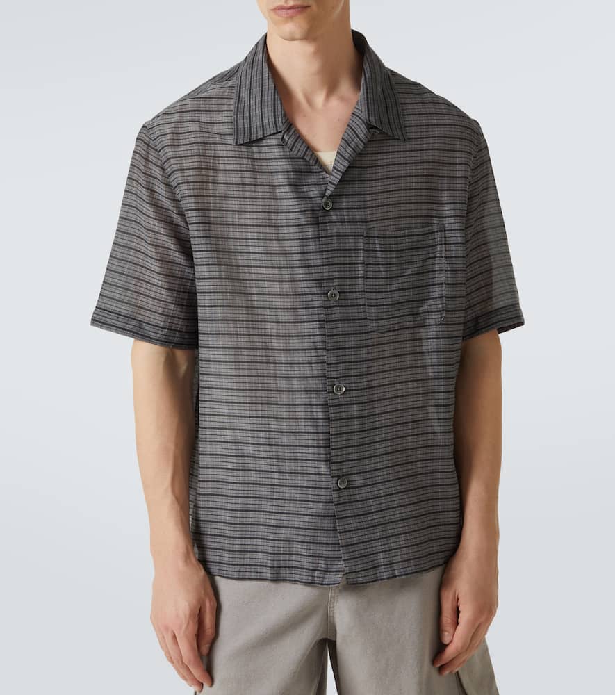 Our Legacy Heusen Checked Cotton And Silk Bowling Shirt In Grey
