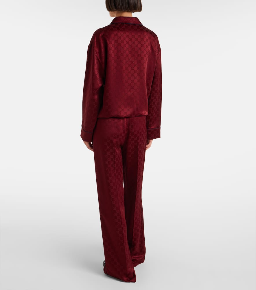 Gucci Womens Rosso Ancora Mix Monogram-pattern Drawstring-hem Satin Shirt In Burgundy