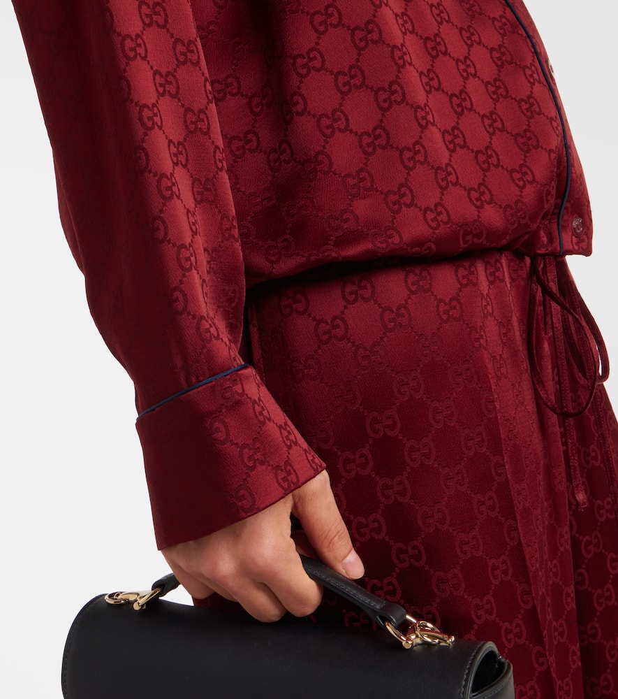 Gucci Womens Rosso Ancora Mix Monogram-pattern Drawstring-hem Satin Shirt In Burgundy
