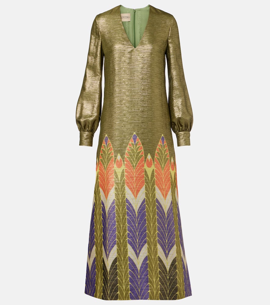Valentino Printed Metallic Silk-blend Midi Dress