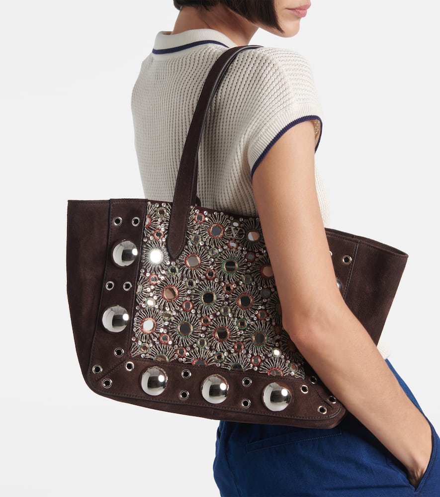 Valentino Nellcôte Medium Suede Tote Bag In Brown