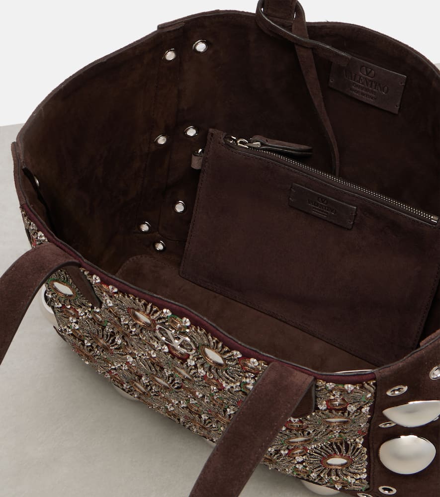 Valentino Nellcôte Medium Suede Tote Bag In Brown