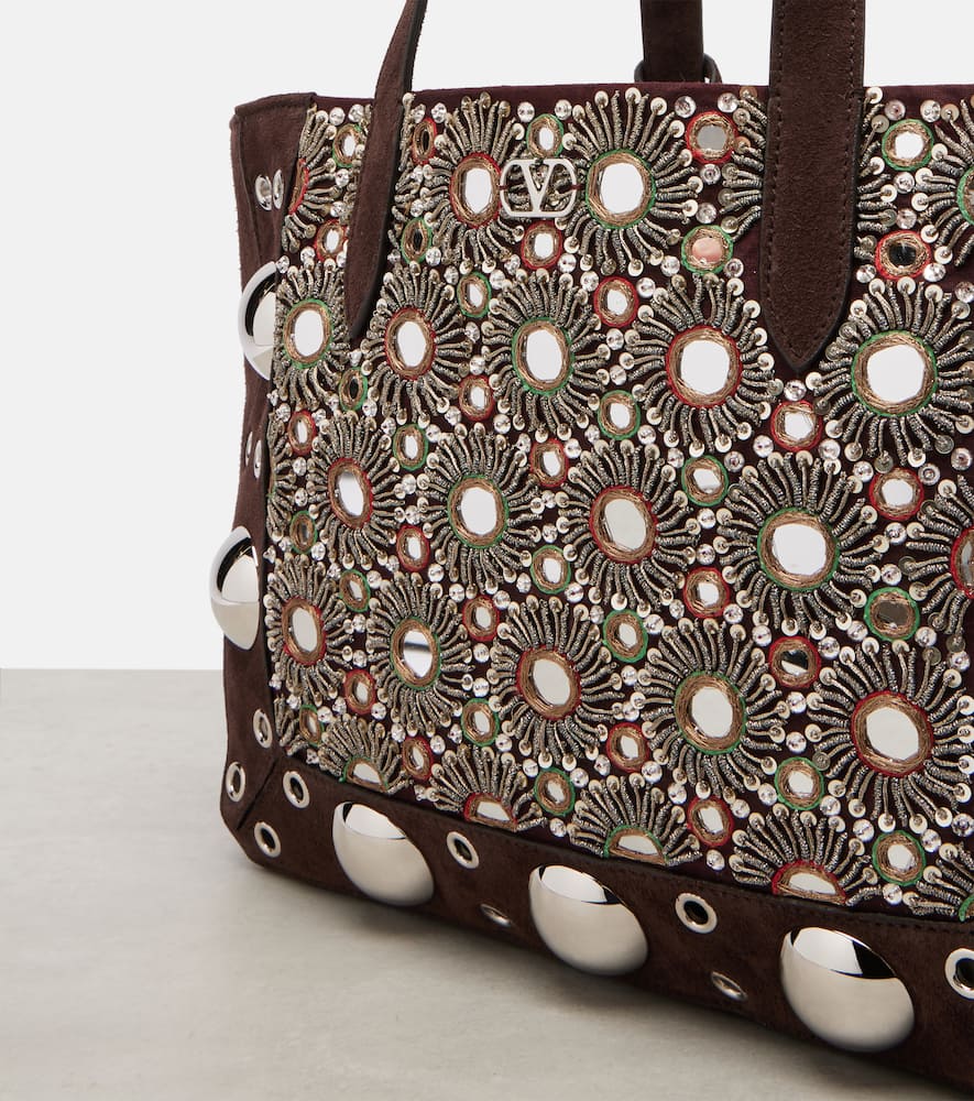 Valentino Nellcôte Medium Suede Tote Bag In Brown