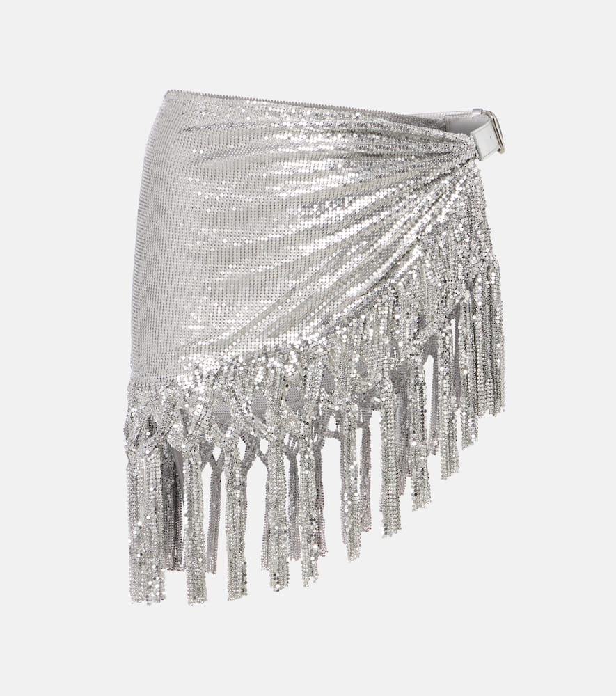 Rabanne Chainmail Leather-trimmed Miniskirt In Silver