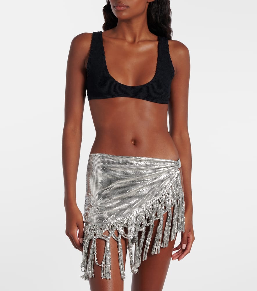 Rabanne Chainmail Leather-trimmed Miniskirt In Silver