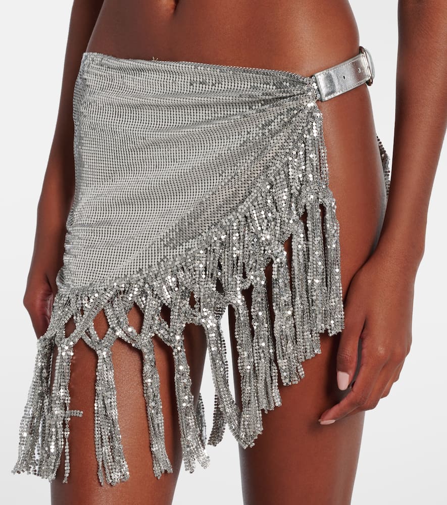Rabanne Chainmail Leather-trimmed Miniskirt In Silver