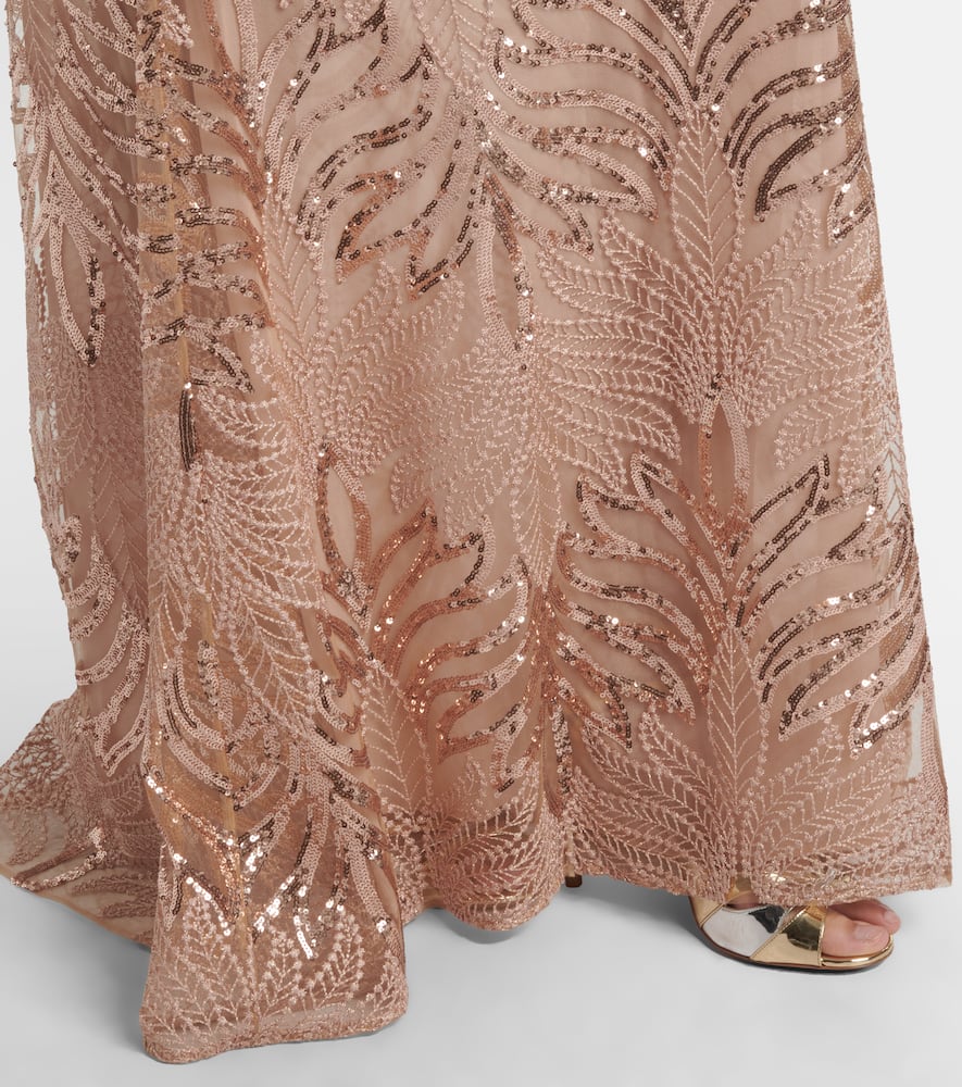 Elie Saab Embroidered Sequined Tulle Gown In Neutral