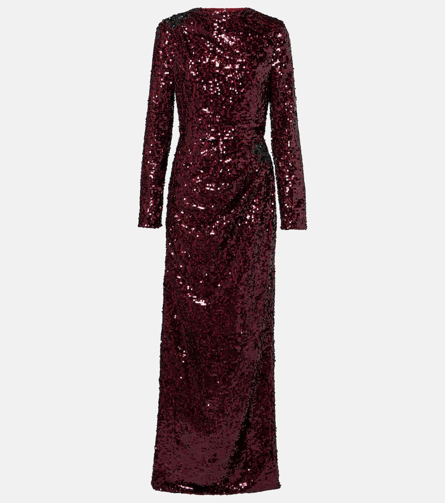 Erdem Draped Sequined Gown In Burgundy