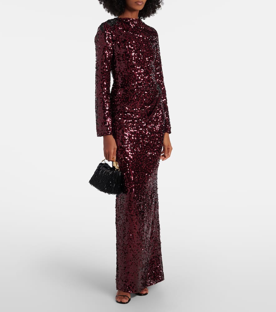 Erdem Draped Sequined Gown In Burgundy