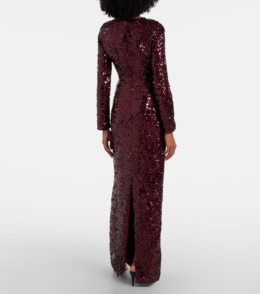 Erdem Draped Sequined Gown In Burgundy