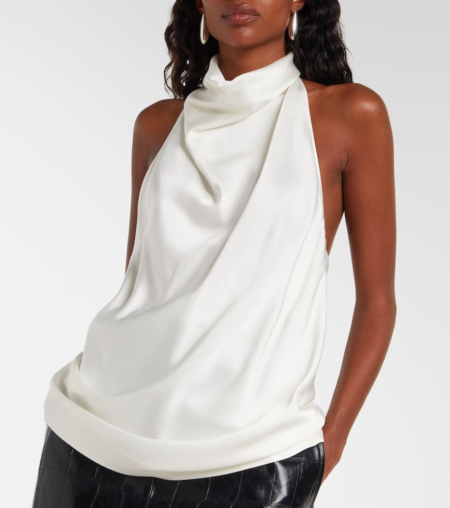 Stella Mccartney Cowl Neck Satin Halter Top In White