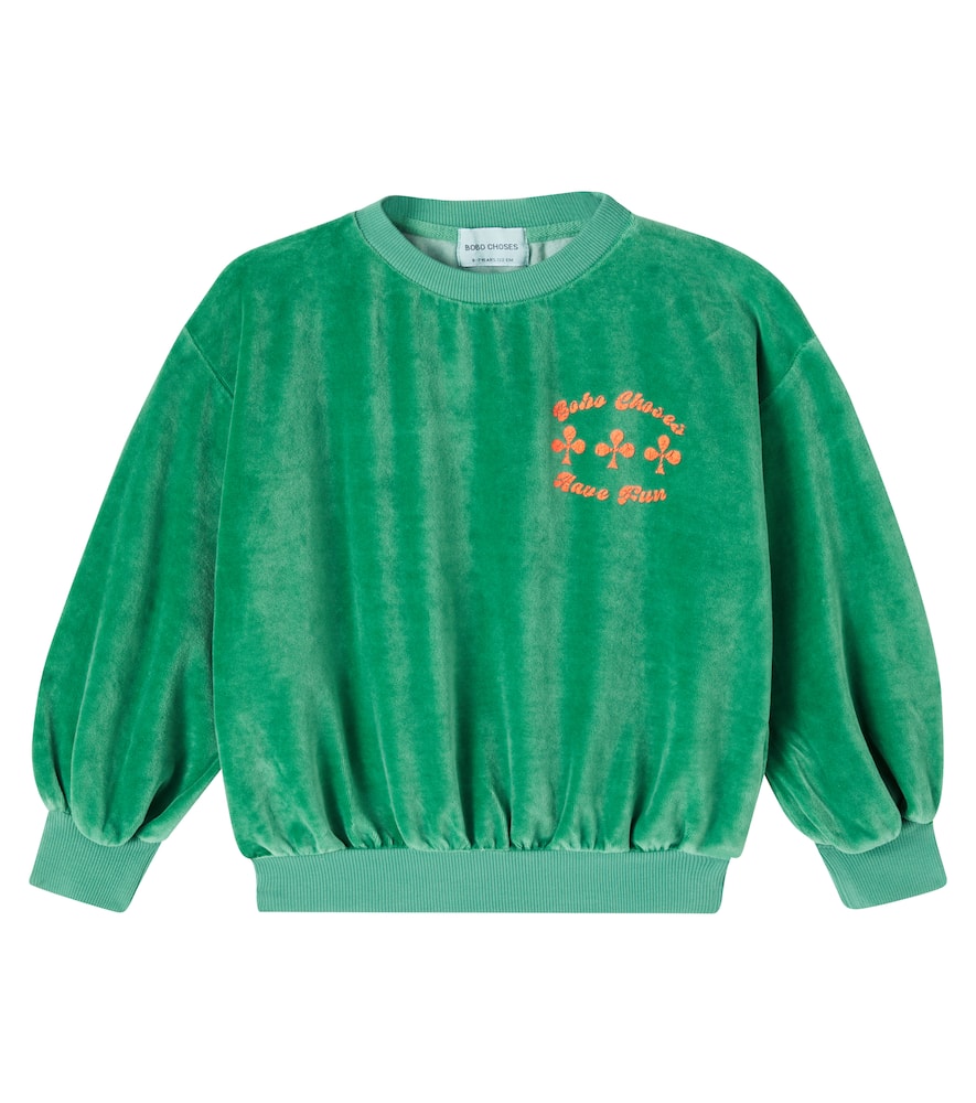 Bobo Choses Have Fun Velvet Sweatshirt In Green