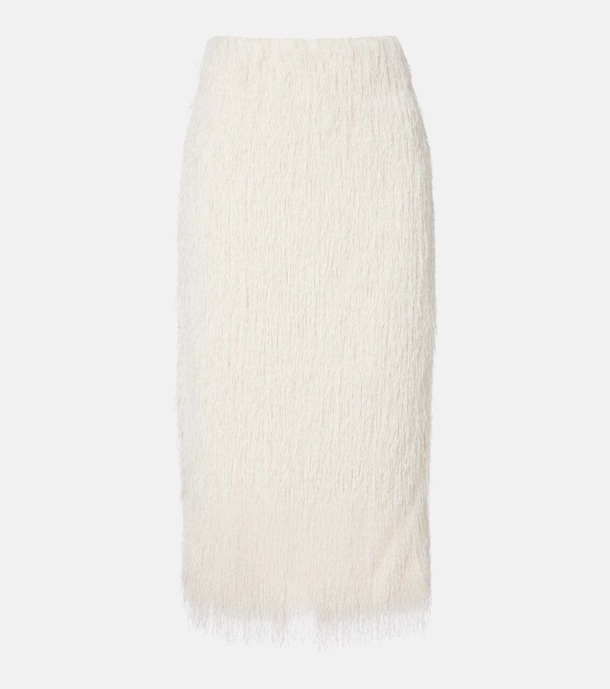 Dries Van Noten Fringed Midi Skirt In White