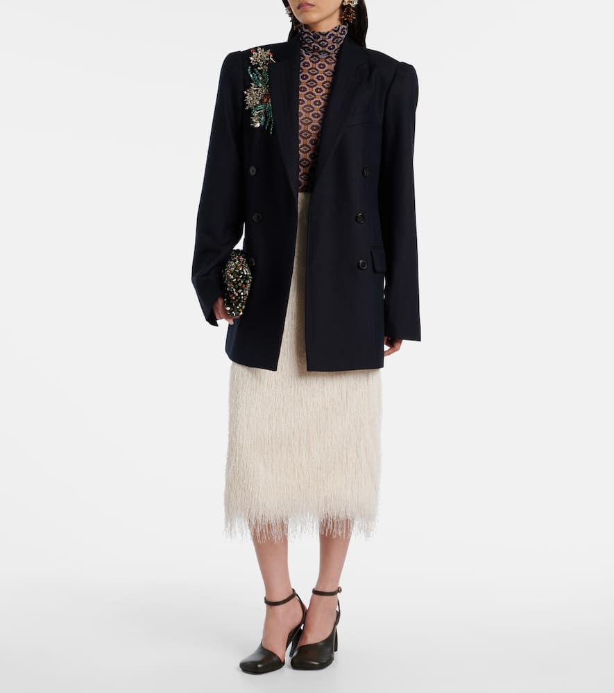 Dries Van Noten Fringed Midi Skirt In White