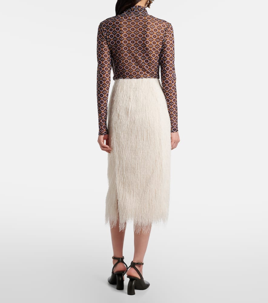 Dries Van Noten Fringed Midi Skirt In White