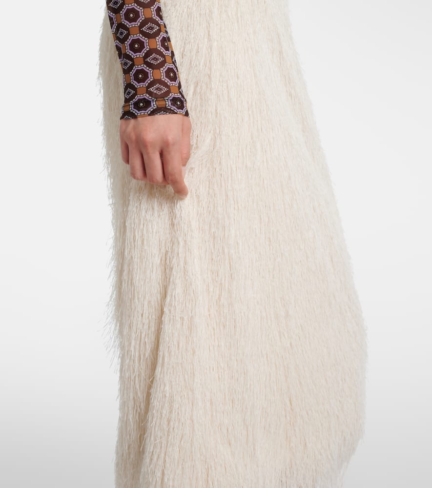 Dries Van Noten Fringed Midi Skirt In White